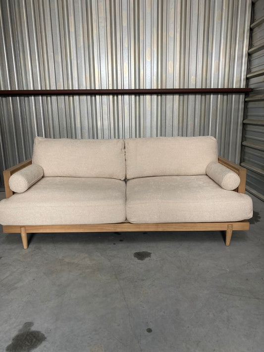 *Like New Ahlea Natural Cane Upholstered Sofa