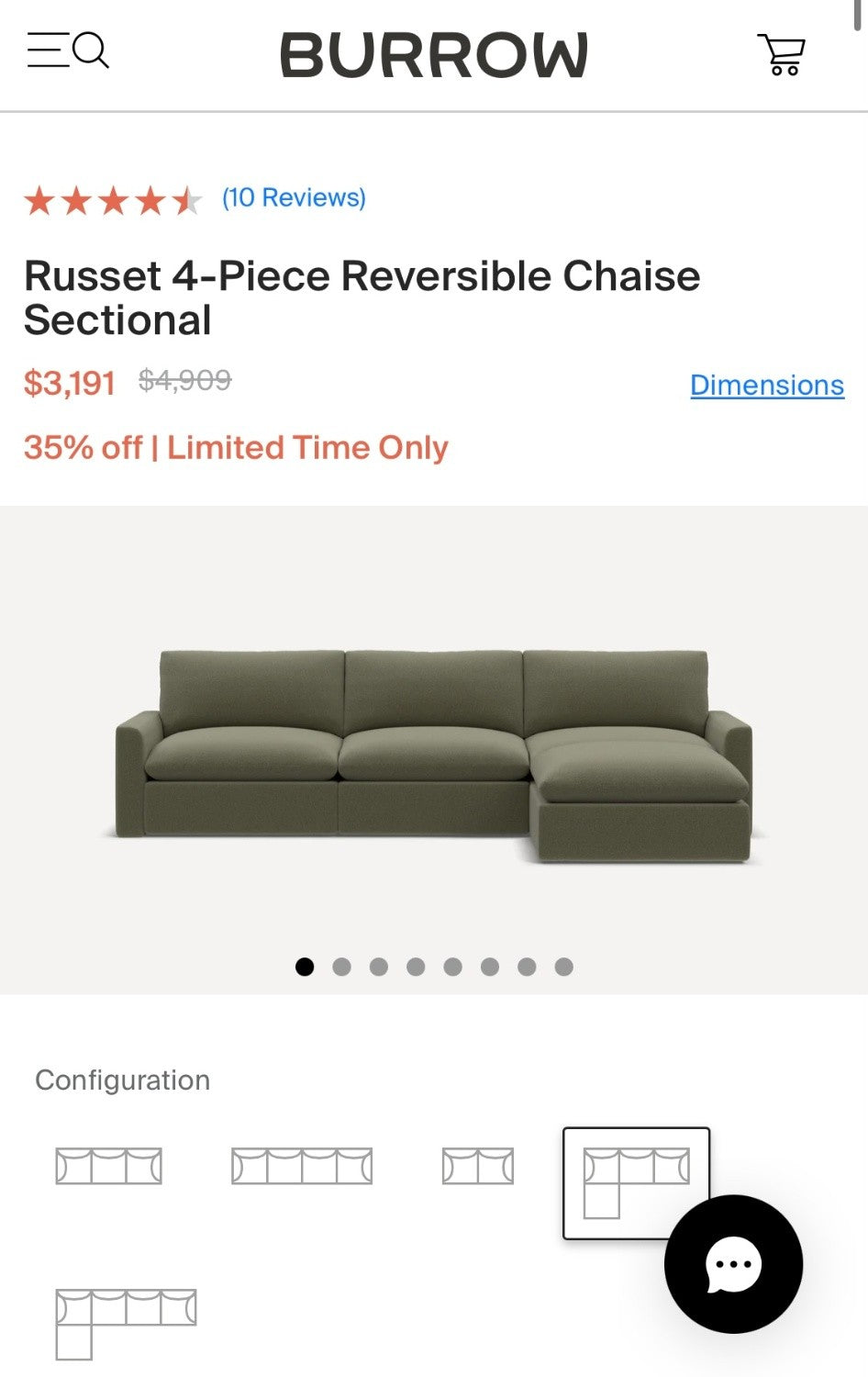 *New Burrow Russet Olive Oversized Sectional