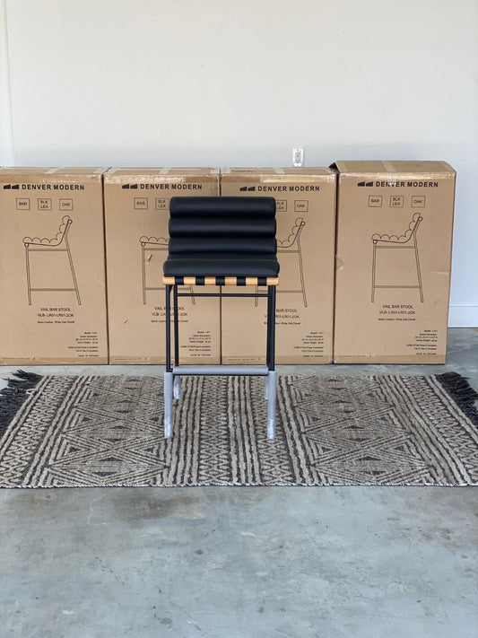 *New (4) Denver Modern Black Leather Vail Barstools