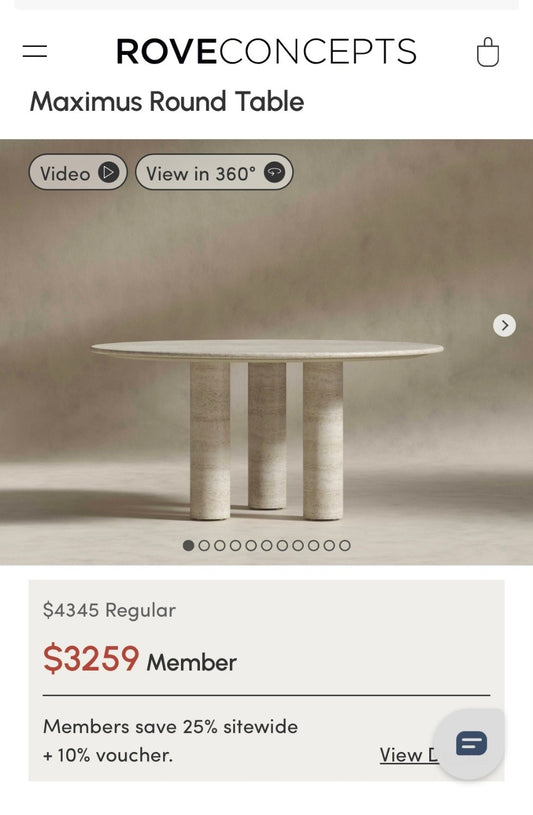 *New - Rove Concepts Maximus Travertine Dining Table - Retails for $4350 NEW!