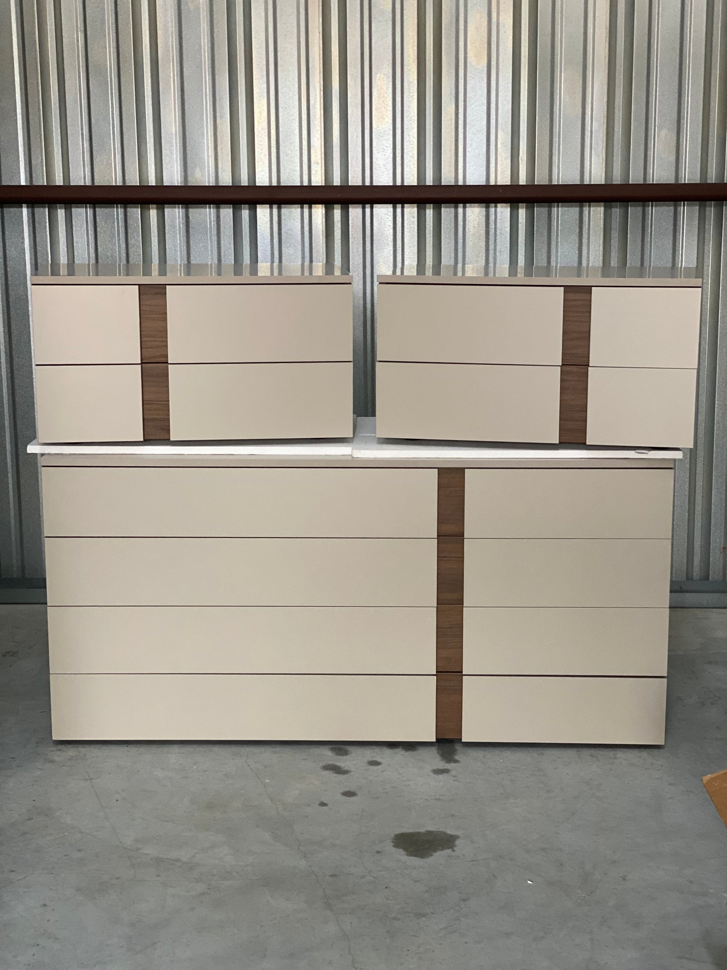 Brand NEW! Modloft Park Dresser & 2 Nightstands in Chateau Gray/Walnut