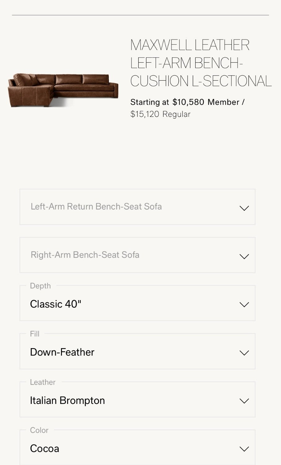 RH Maxwell Sectional Italian Brompton Coco