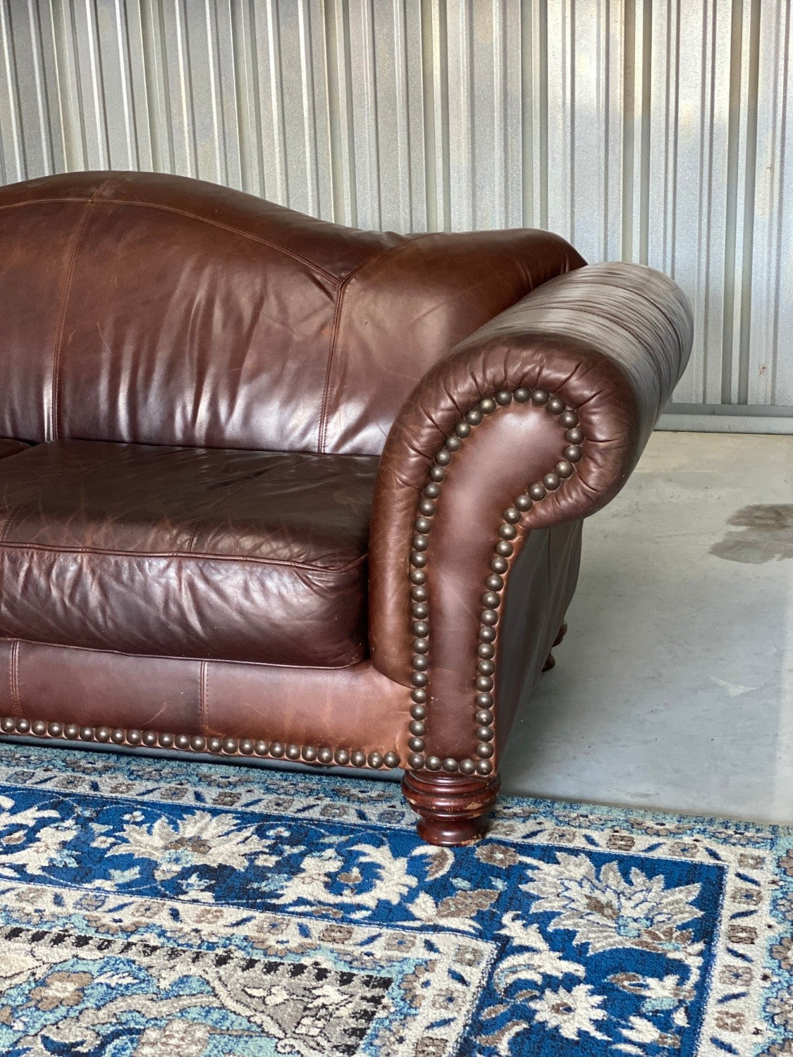 Vintage Klaussner Full Grain Leather Camelback Sofa