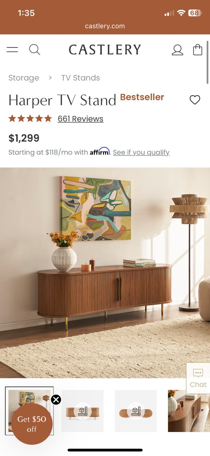 New! Castlery Harper Curved MCM TV Stand 78"