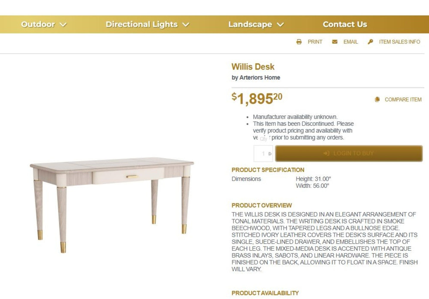 Arteriors Willis White Wash Desk - Customer Return - Like New