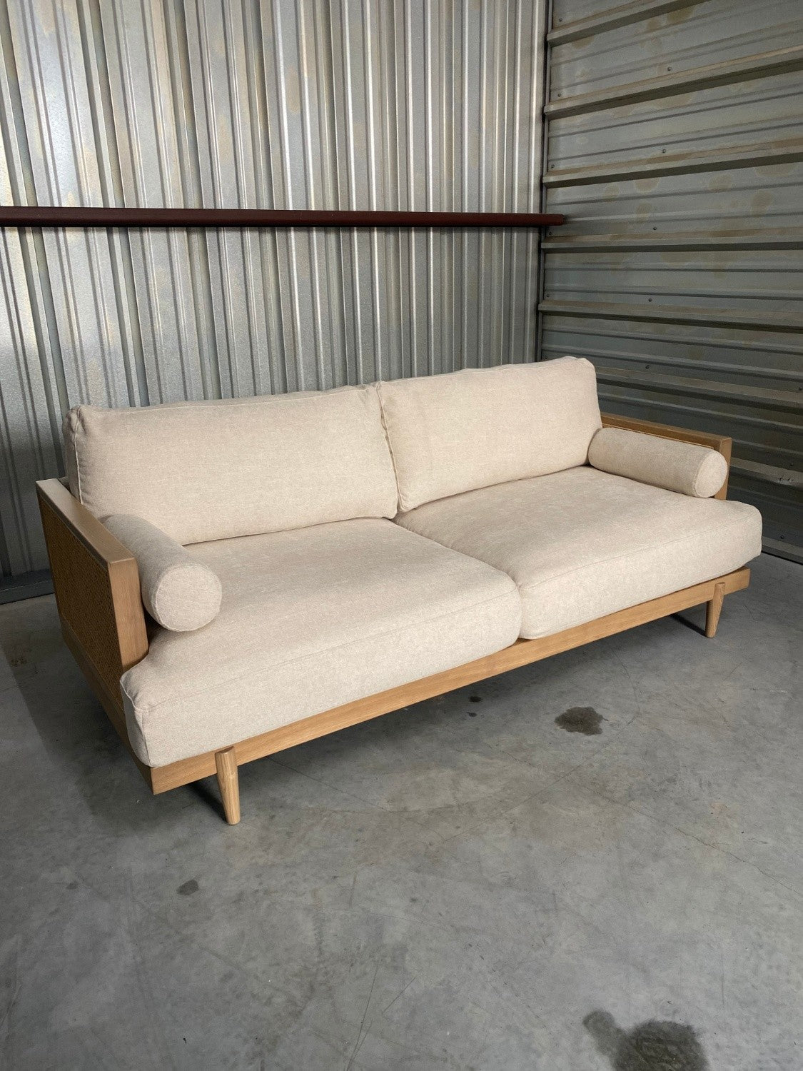 *Like New Ahlea Natural Cane Upholstered Sofa