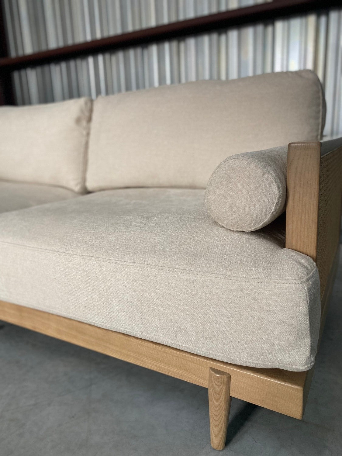 *Like New Ahlea Natural Cane Upholstered Sofa