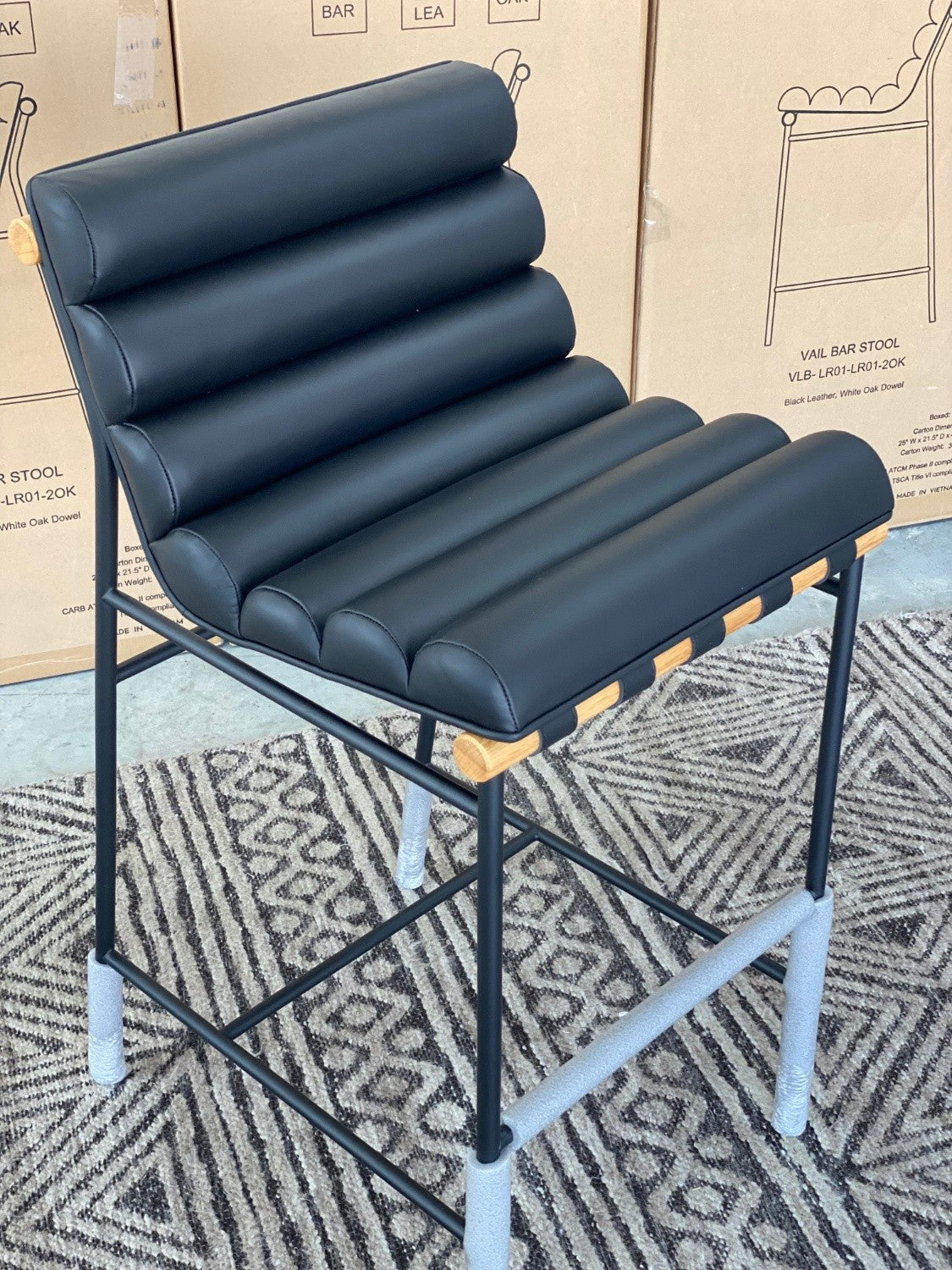 *New (4) Denver Modern Black Leather Vail Barstools