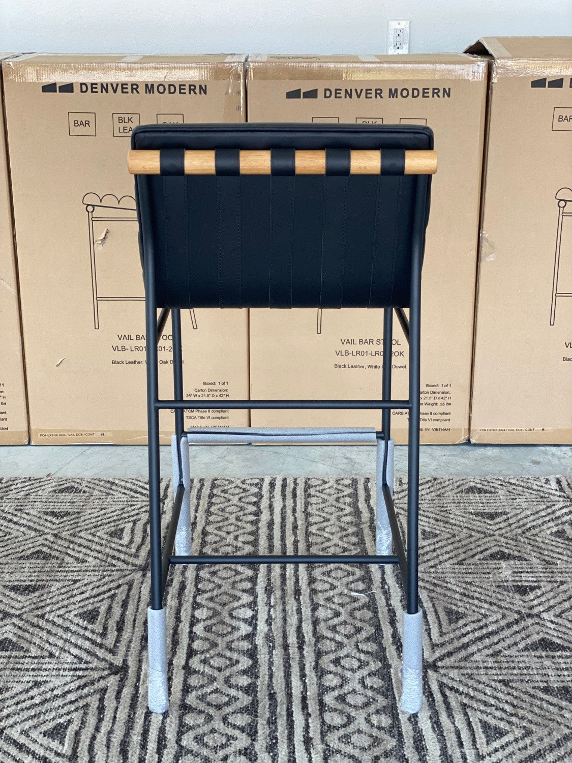 *New (4) Denver Modern Black Leather Vail Barstools