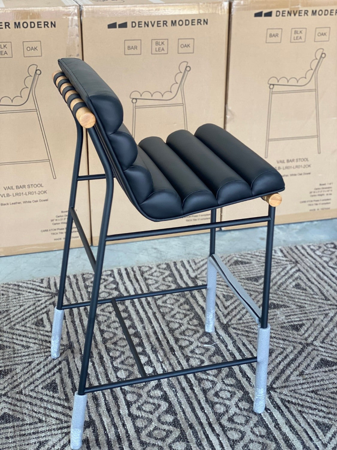 *New (4) Denver Modern Black Leather Vail Barstools