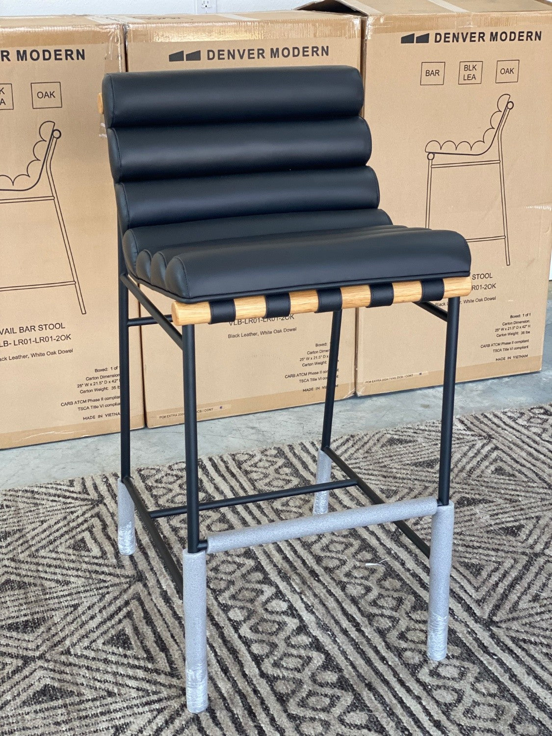 *New (4) Denver Modern Black Leather Vail Barstools