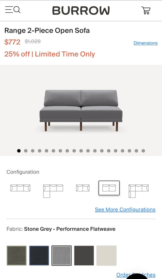 *New - Burrow Range 2-Piece Open Sofa & Ottoman