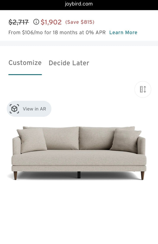 *New - Joybird Lewis Slipcover Sofa in Merit Dove