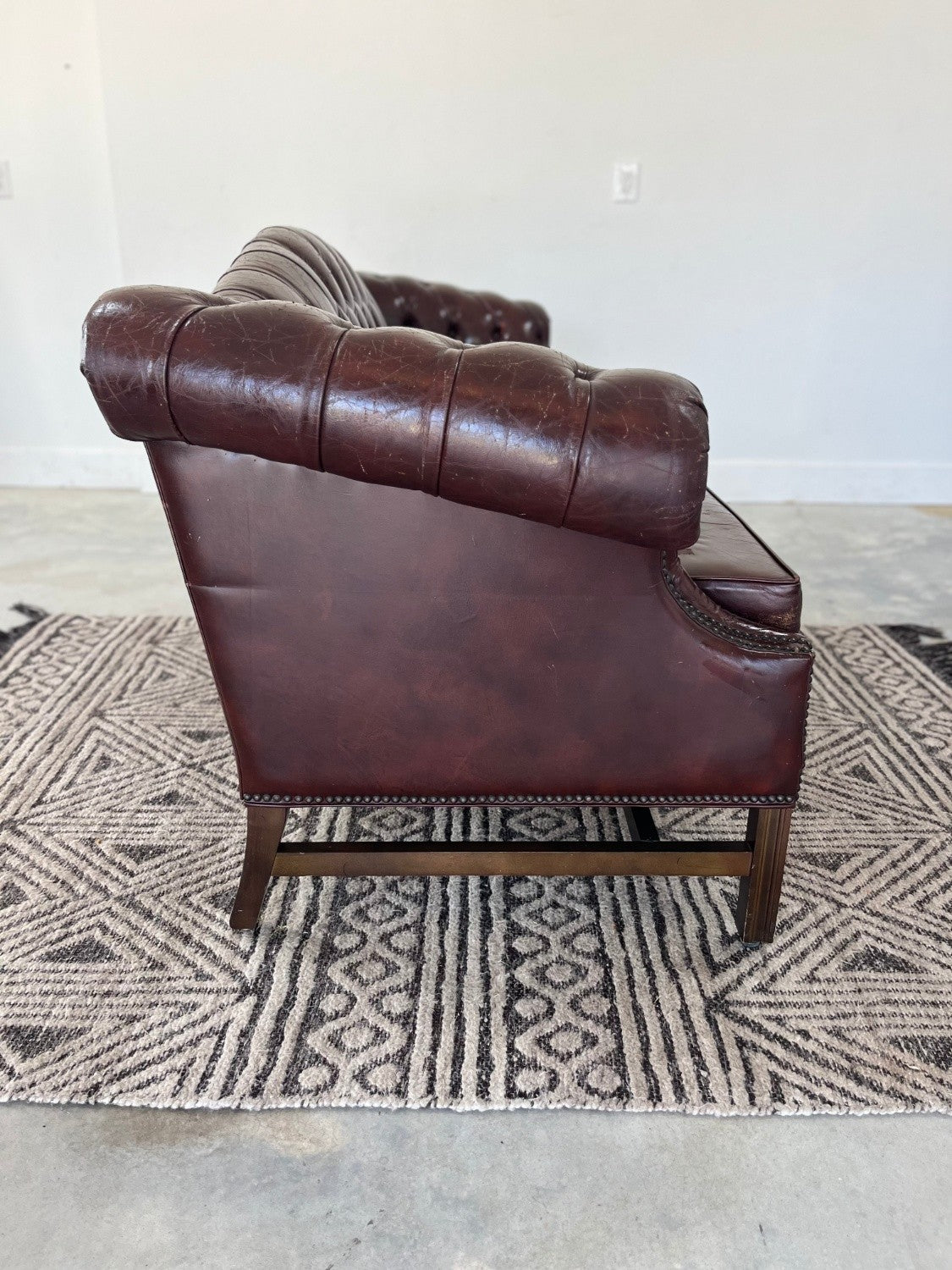 Vintage Chippendale/Chesterfield Style Leather Sofa