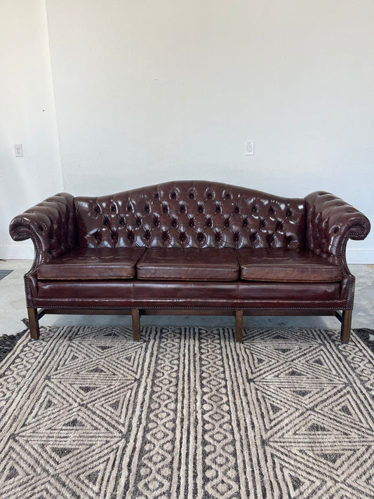 Vintage Chippendale/Chesterfield Style Leather Sofa