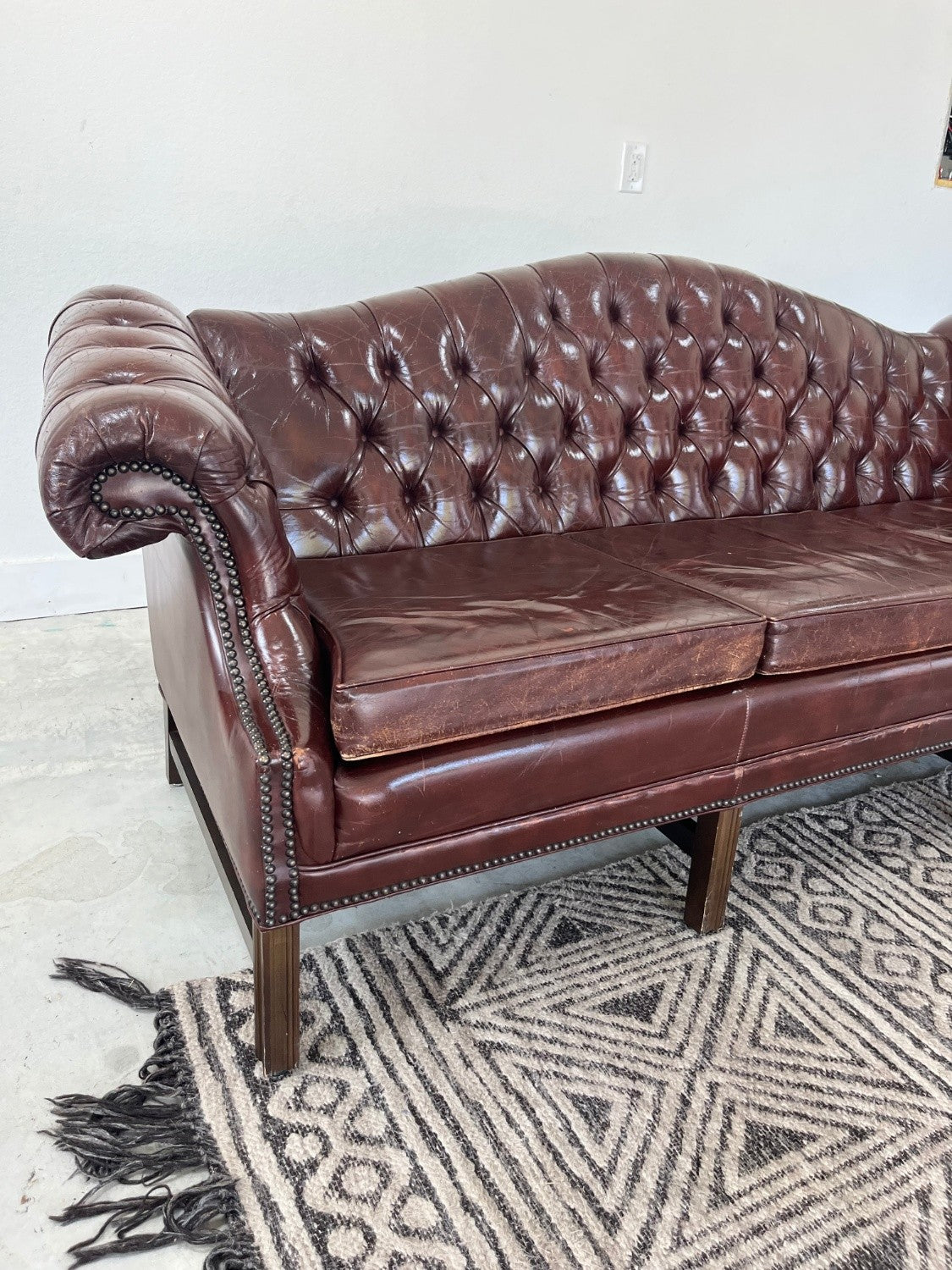 Vintage Chippendale/Chesterfield Style Leather Sofa