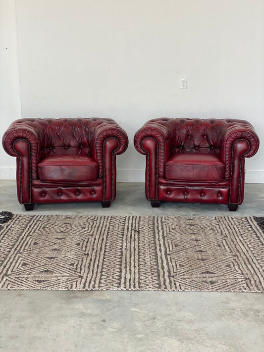 Handcrafted English Chesterfield Chairs (Pair)