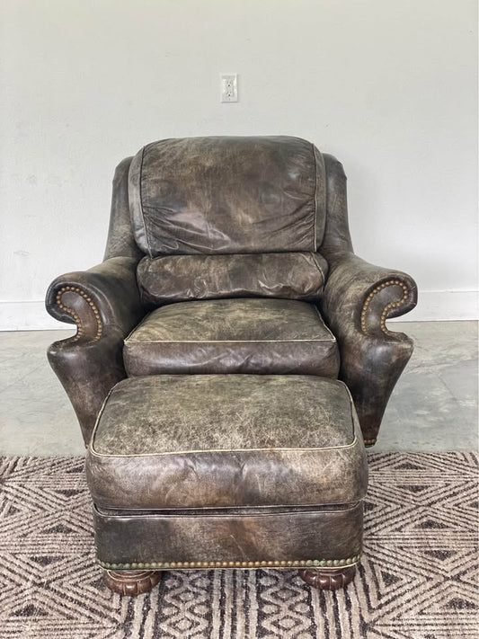 Large Hancock & Moore Leather Chair and Ottoman