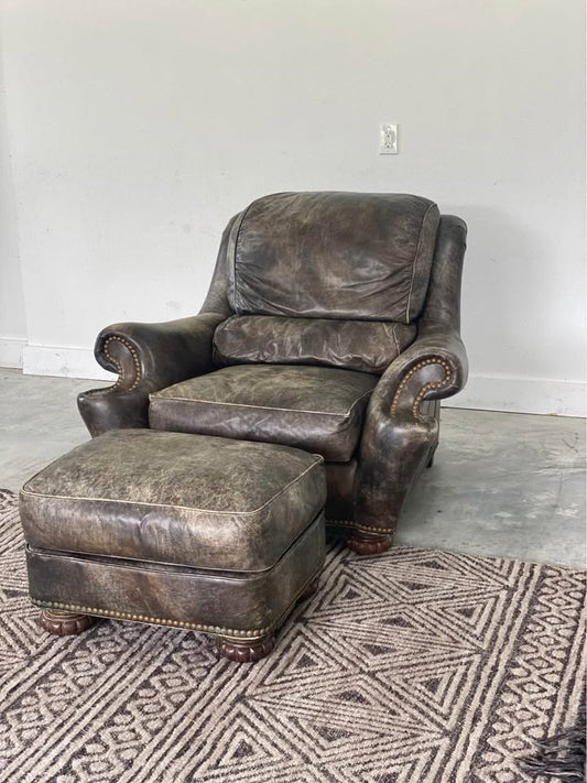 Large Hancock & Moore Leather Chair and Ottoman
